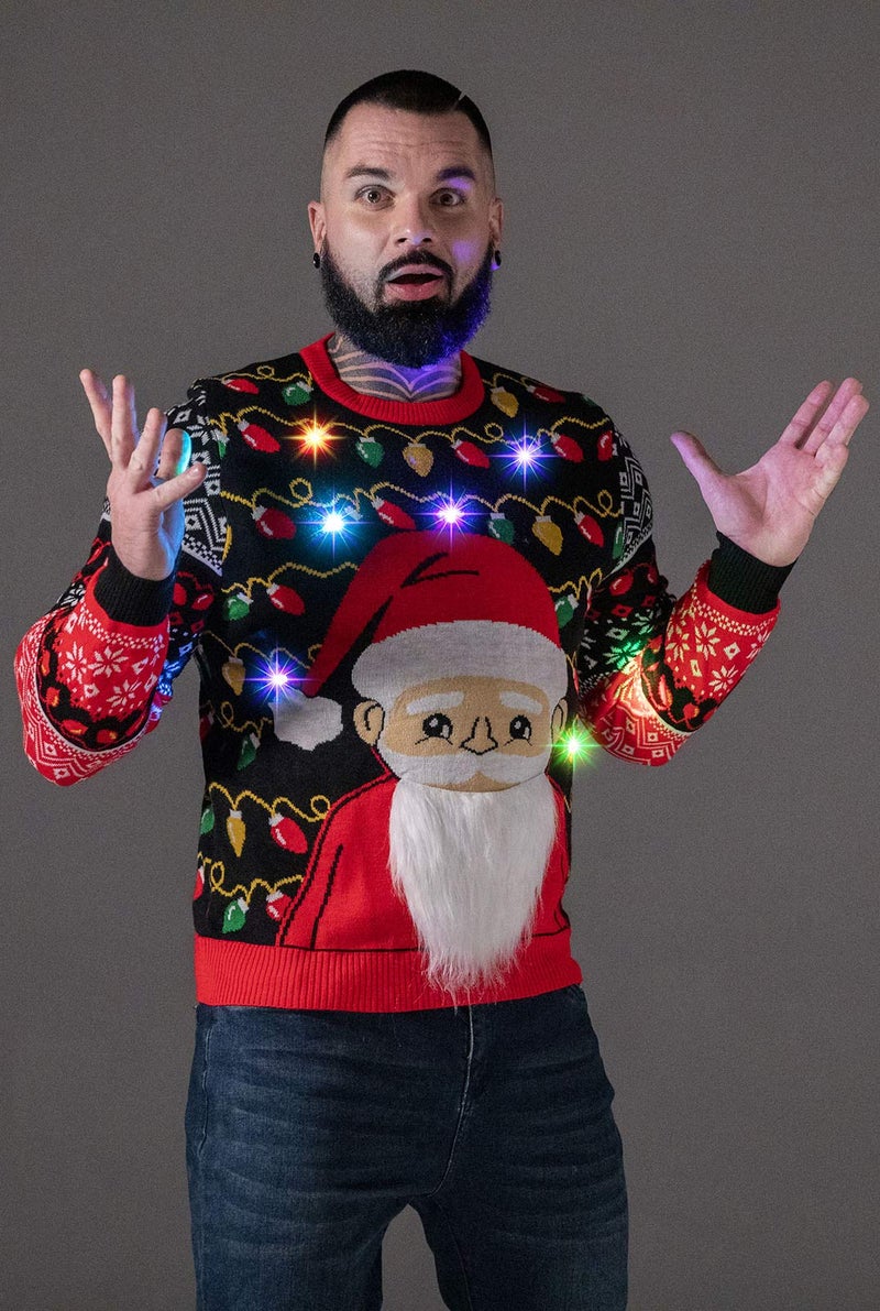 U LOOK UGLY TODAY LED Ugly Christmas Sweater for Men, Unisex Women Xmas Pullover with Light for Party Festive Santa Shine Large - Image 5